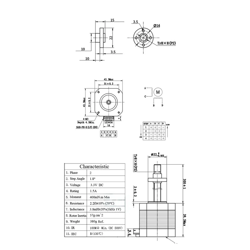 Nema 17 42 Stepper Motor 1.5A T8 Lead Screw 300mm 8mm with 4pin Cable For CNC Z Axis Linear 3D Printer Parts