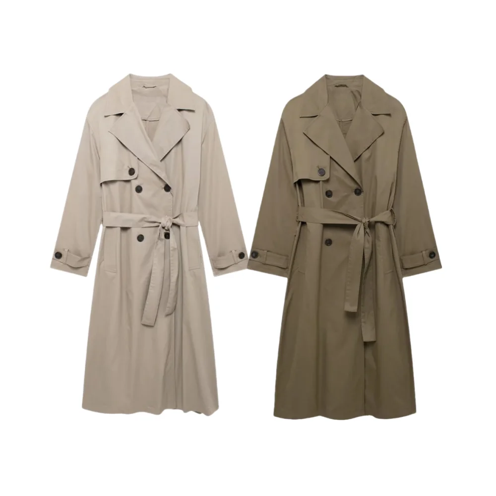 Taop&Za Autumn and winter new product with belt temperament simple lapel long sleeve casual all-match trench coat 2024