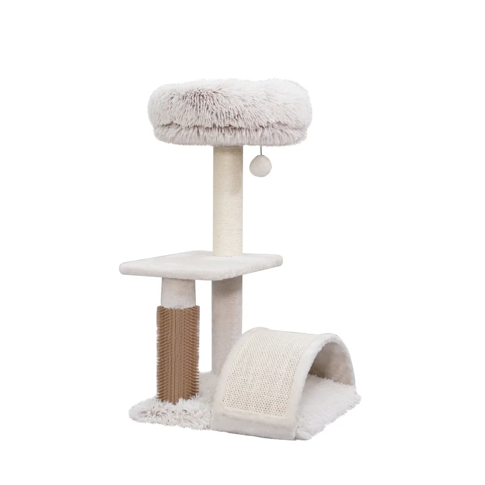 3-Level Cat Tree with Scratching Post Plush Sofa Bed Grooming Brush Teaser Toy Space Saving Design Cats