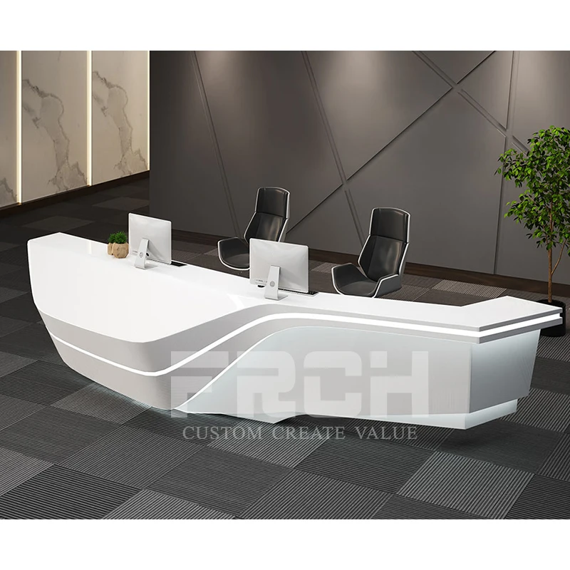 

Customized.Hot Sale Custom L Shaped Hotel Lobby French Style Reception Desk for Boutique With Led Light