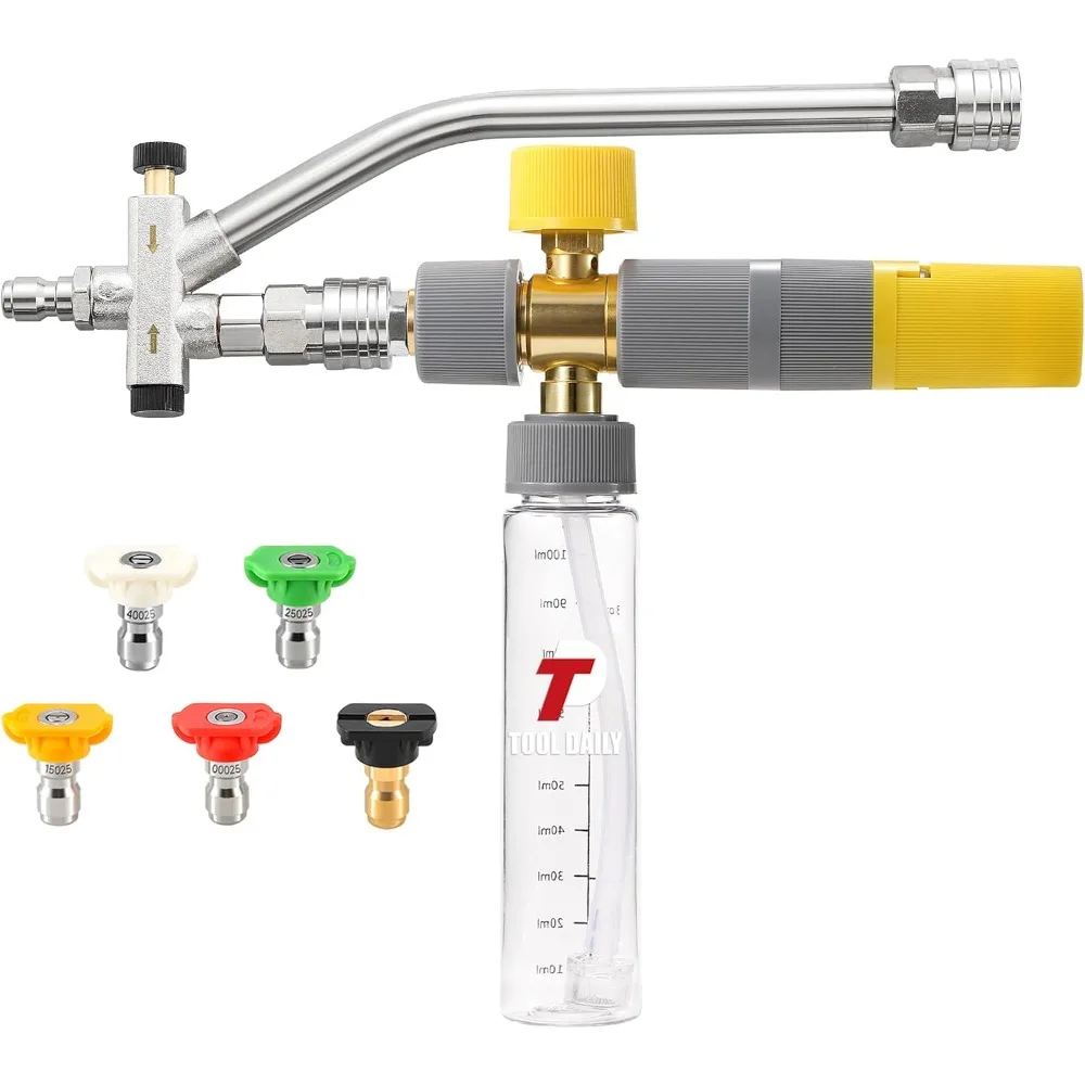 

Двойной разъем для ежедневной пены, мини-пенопластовая пушка для мойки высокого давления, 5 насадок для распылительных форсунок для мойки высокого давления, быстроразъемный разъем 1/4 дюйма
