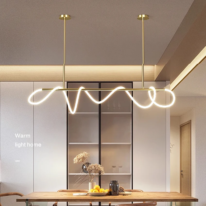 Minimalist Living Room Bar Long Dining Table DIY Silicone Chandelier Designer Creative Musical Notes Artistic Winding Line Light