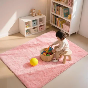 Pink Plush Bedroom Area Rug 3