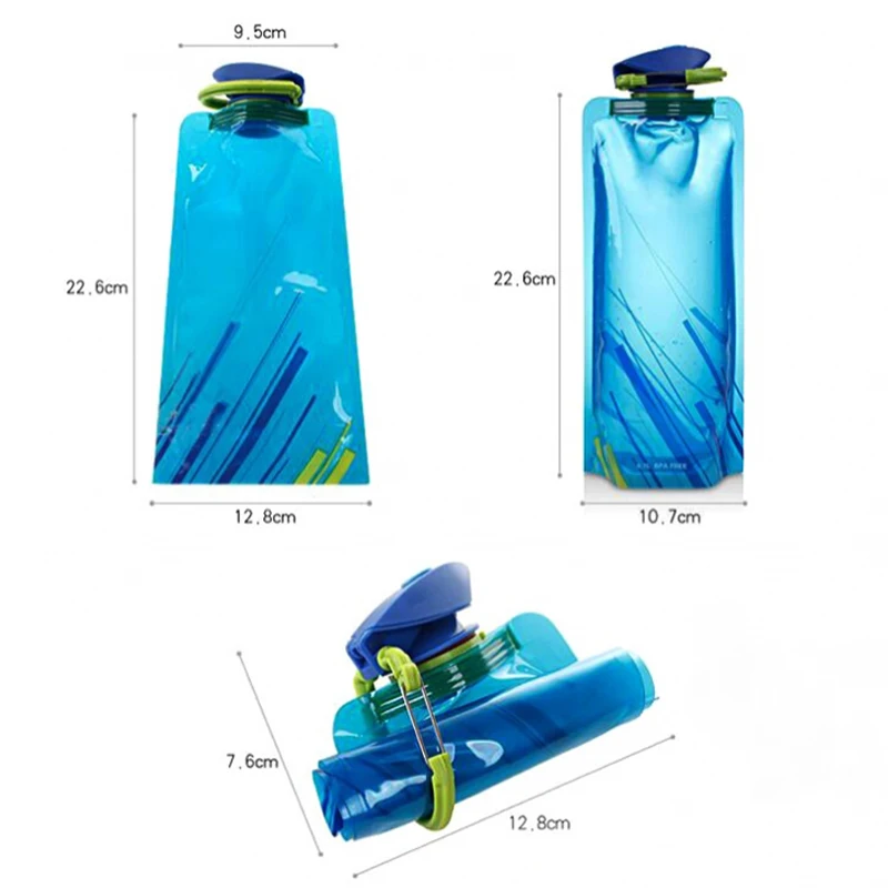 700ml Hiking Camping Reusable Portable Ultra-Light Outdoor Sports Drop Transport Water Bags Foldable Soft Water Bag