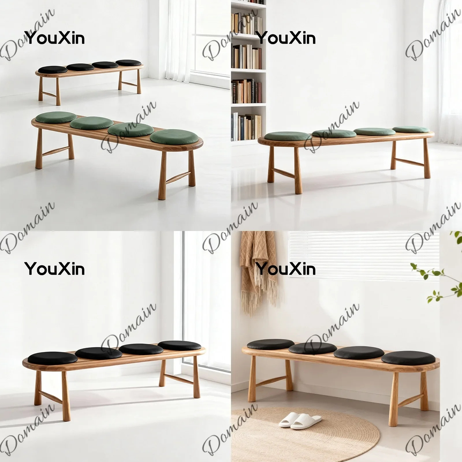 Fs New Chinese Style Tea Table Chair Solid Ash Wood Teahouse Chair Living Room Sofa Stool Tea Stool Long Bench