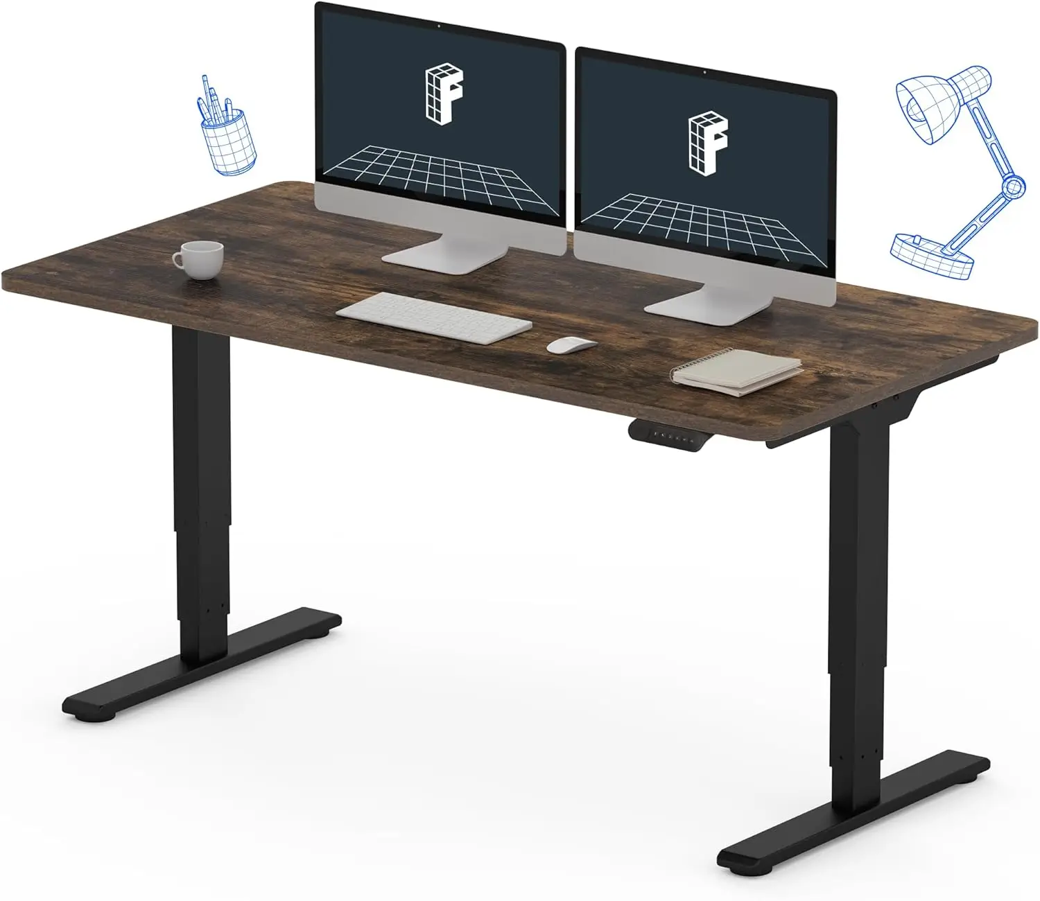 3 Stages Dual Motor Electric Standing Desk 55x28 Inch Whole-Piece Board Height Adjustable Desk Electric Sit Stand Desk