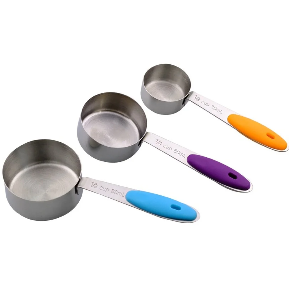 Kitchen Measuring Spoon Set with Sandblasted 410 Stainless Steel Bowls and Soft Silicone Grips for Controlled Portioning Tasks