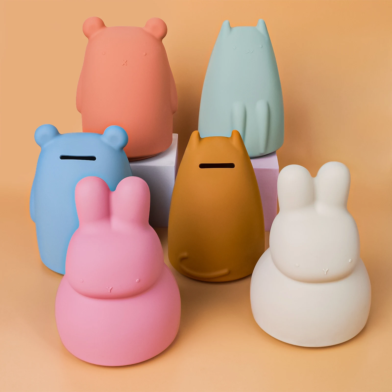 Baby Cute Silicone Saving Pot Money Box Bear Rabbit Coin Cash Collection Money Holder Prezenty dla dzieci Silikonowe pudełko bez BPA