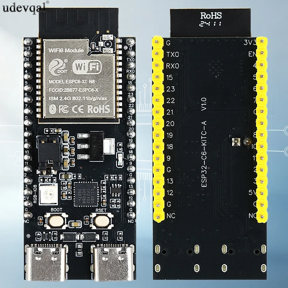 ESP32 C6 N8 Development Board with 8MB SPI Flash 2.4 GHz band Bluetooth 5 LE USB Type-C Port Wi-Fi 6 5V to 3.3V LDO