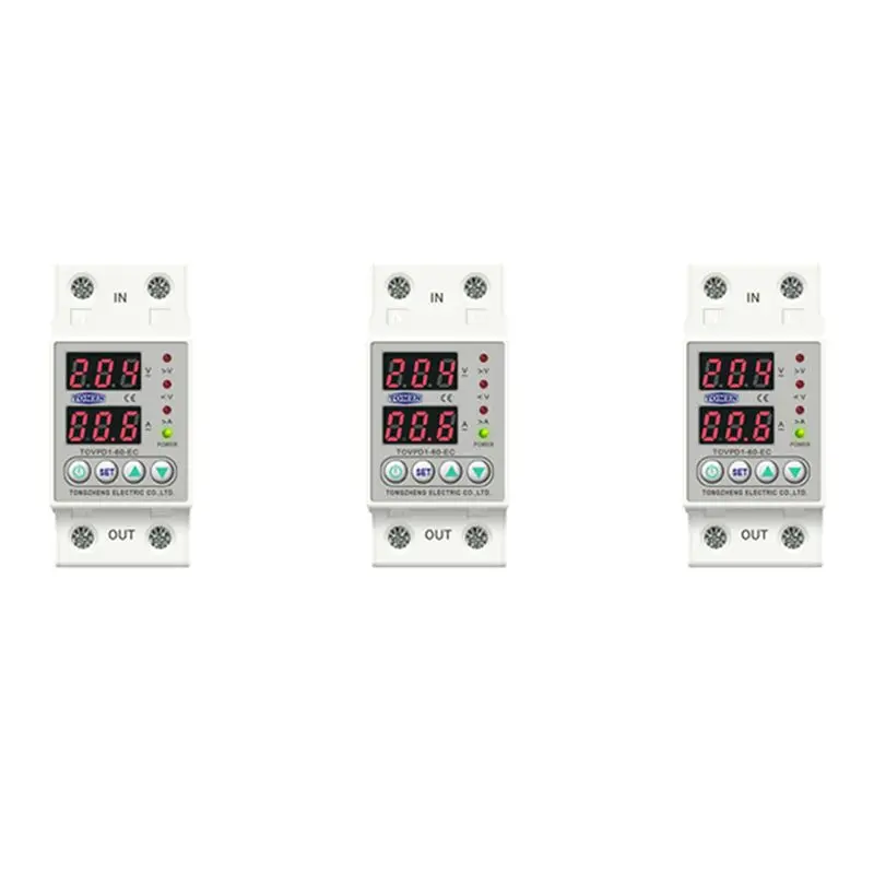 AS94-3X Din Rail Dual Display Adjustable Over Voltage Current And Under Voltage Protective Device Relay 40A 220V 230V