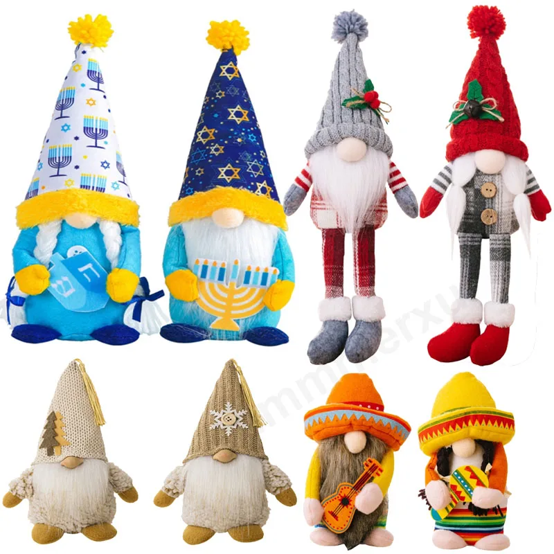 Hanukkah Gnomes Decoration Plush Gnomes Holding Menorah Dreidel Chanukah Swedish Tomtes Table Ornaments Holiday Gift