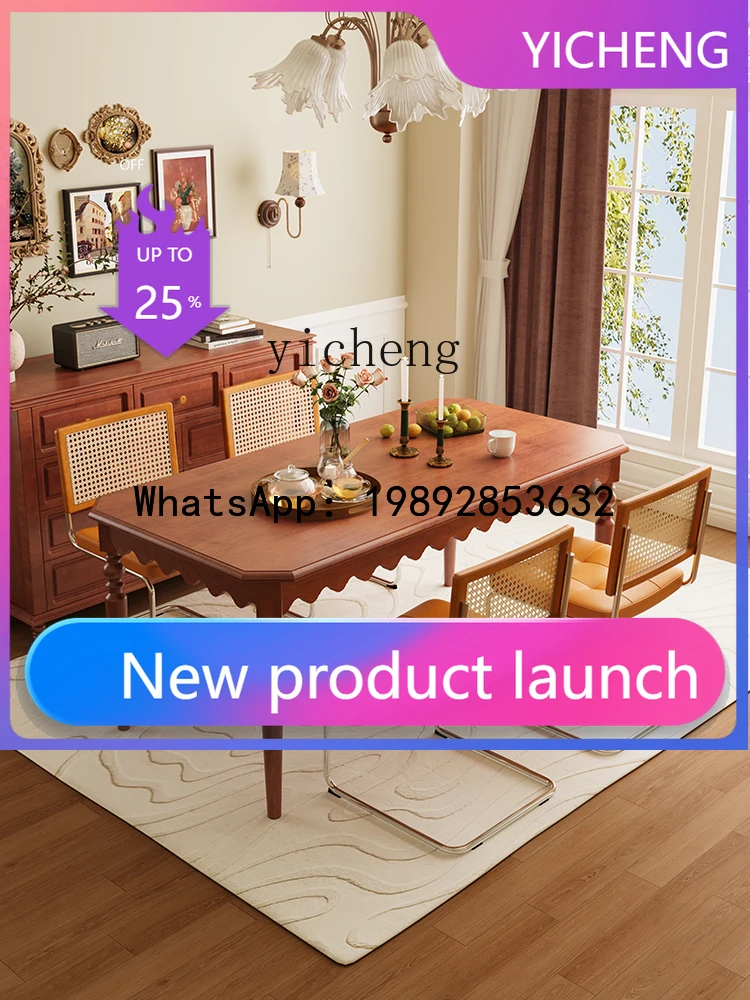 

H26 Solid Wood Dining Tables and Chairs Set Long Table Mid-Ancient Style Small Apartment Living Room Dining Table