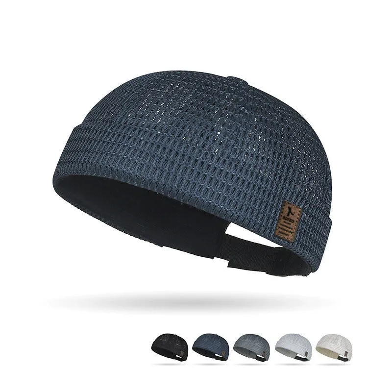 Summer Mesh Breathable Landlord Cap Men's Retro Brimless Bowler Hat Thin Quick-Dry UV Protection Trendy Hipster Hat