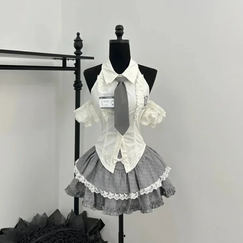 

Summer 2025 Suits Women Slim Hot Girls Y2k Crop Tops + High Wais New Sweet Preppy Style Skirt t Elastic Mini Skirt dhuju2e