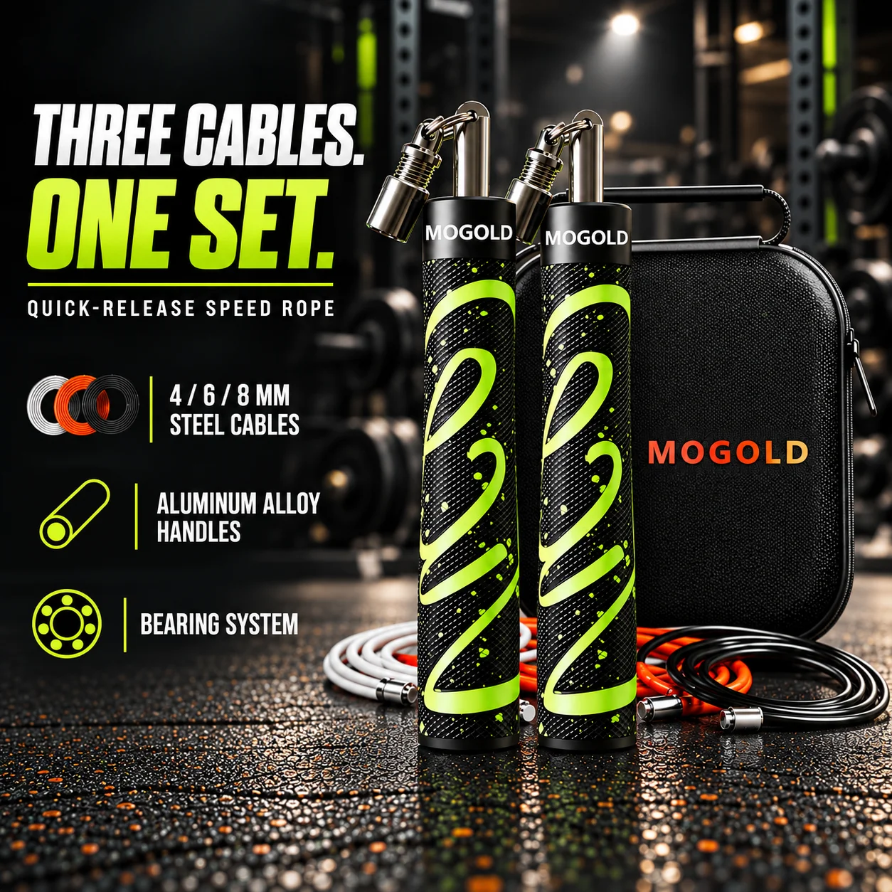 MOGOLD Professional Speed Rope, Quick-Release Steel Wire Jump Rope, Carrying Case & Pliers for Intense Workouts