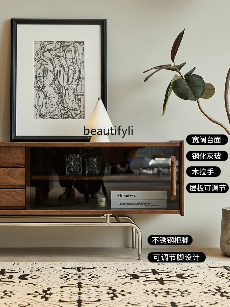 خزانة تلفزيون من خشب الجوز الأسود، خزانة تخزين من الخشب الصلب الفرنسي القديم، خزانة عتيقة متوسطة لغرفة المعيشة، شقة صغيرة #2