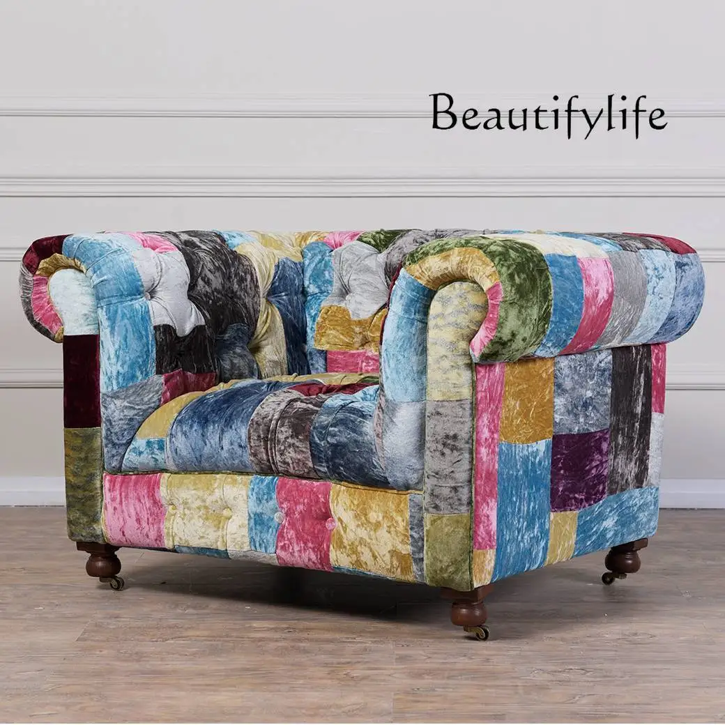 

Medieval retro matte flannel fabric single sofa living room leisure chair large flat random color matching single chair