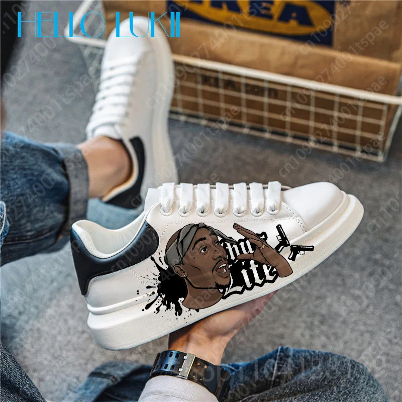 شعبية مغني الراب tupac 2pac الطباعة أحذية الكبار رجل بلون وحيد للماء بو الجلود بسيطة مريحة حذاء كاجوال هدية #4