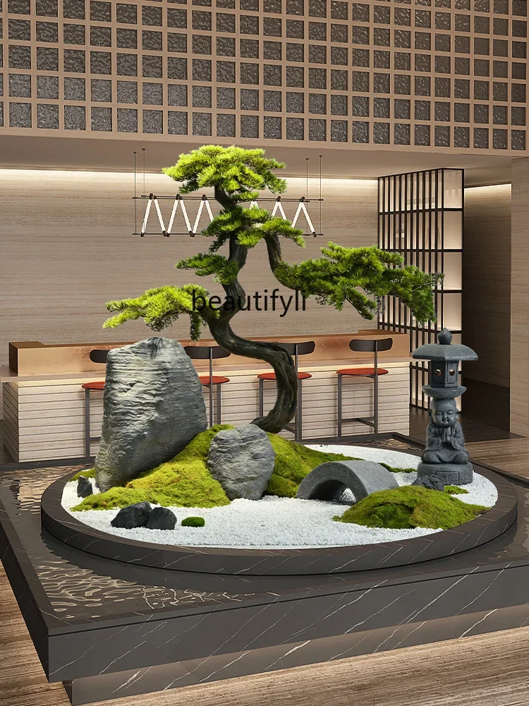 

Simulated pine tree green plant landscaping courtyard indoor light luxury rockery stone landscape large floor ornament