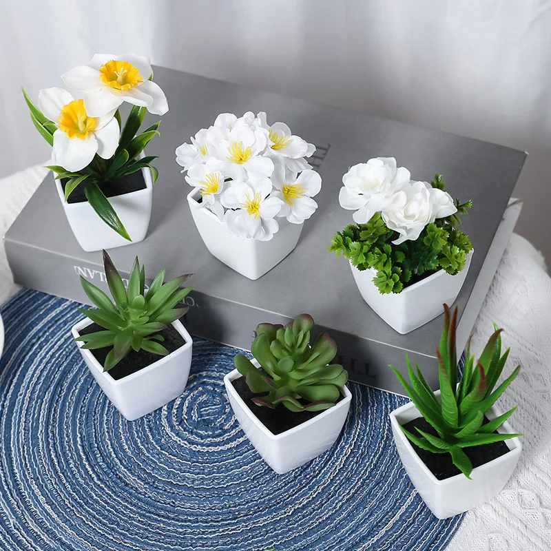 6PCS, artificial plants small bonsai, DIY crafts desktop windowsill display rack display decoration