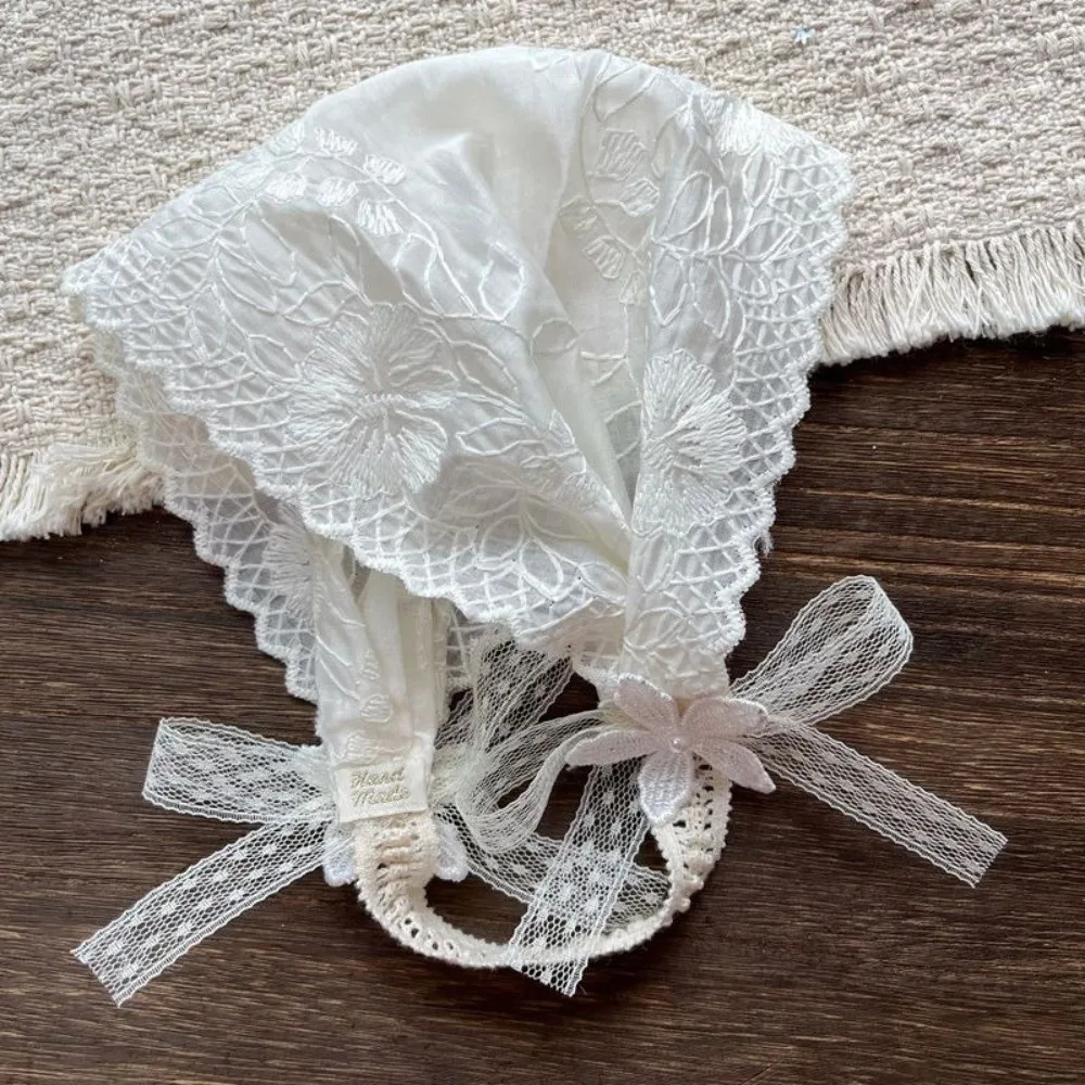 Cute Wide Hollow Lace Headband White Flower Bow Korean Bowknot Hair Accessory Elastic Band Girl Hair Bands For Newborn