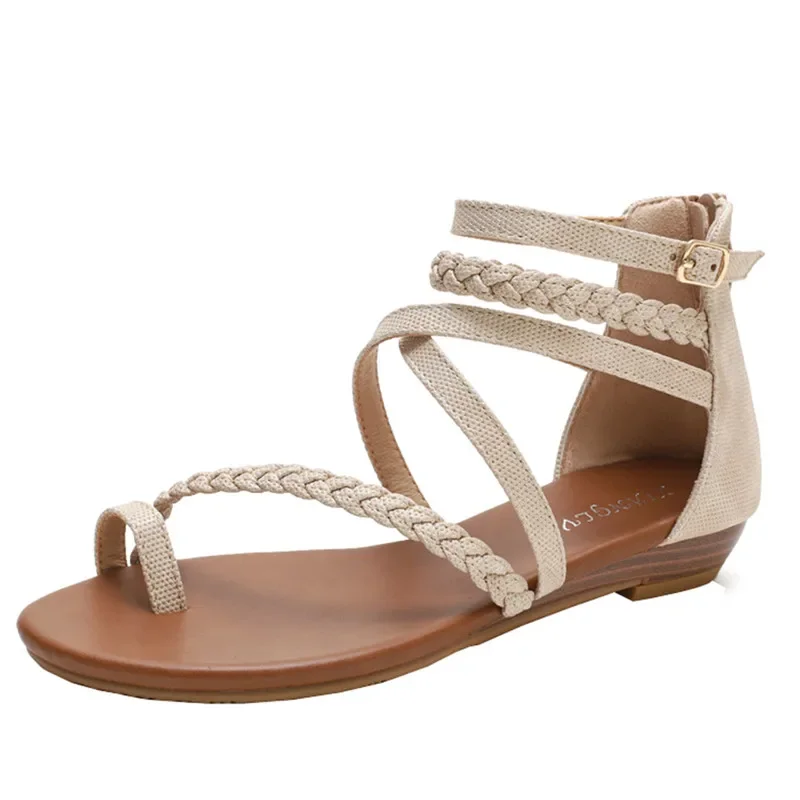 BEYARNE  Beach gladiator rome sandals women shoes woman summer Bohemia Fashion casual Flat ladies sandles sandalias Back zipper