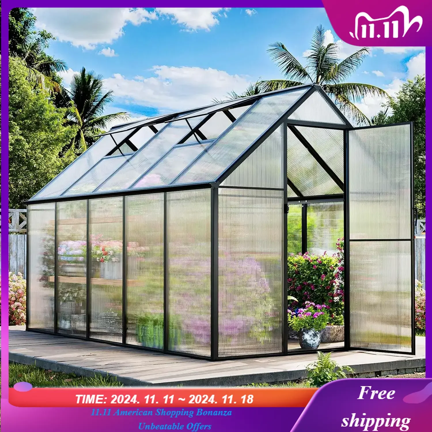 

Outdoor Greenhouse Kit 10x6x6 FT, Outsides Polycarbonate Heavy Duty Green House with Windows Door for Backyard Garden