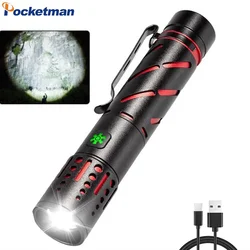 Powerful LED Flashlight Type-C USB Rechargeable Flashlights Telescopic Zoom Torch Waterproof Work Light Camping Flashlight