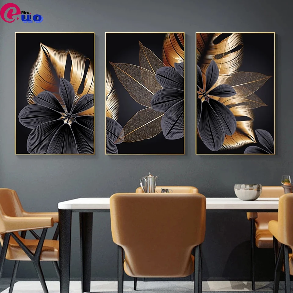 Diamond Painting 3 pcs/set Abstract Luxury Blossom Flower Leaf Triptych 5d Diamond Embroidery Mosaic Painting Full Square/Round