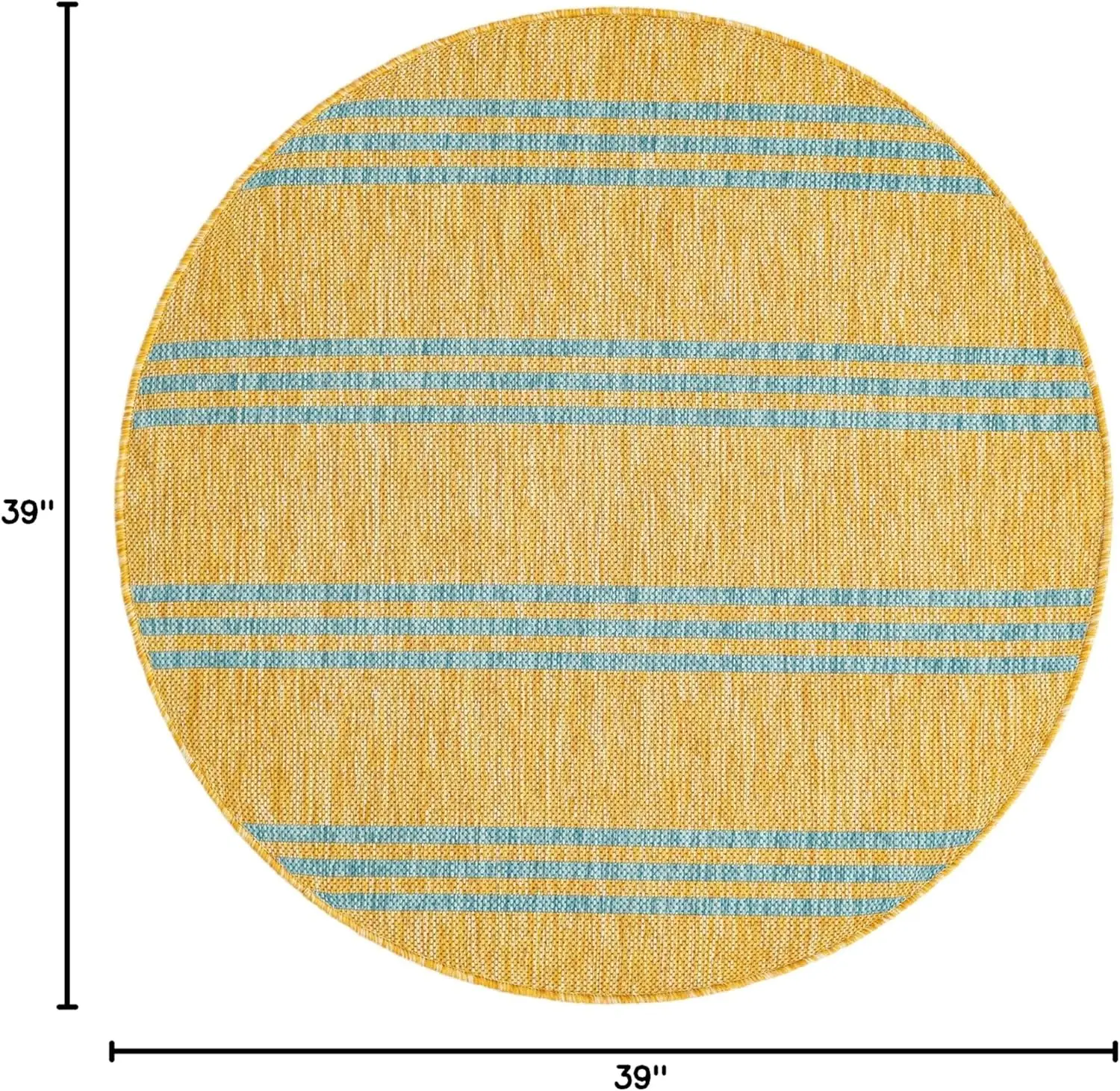 Yellow Teal Stripe Round Rug Bright Coastal Design for Outdoor Garden Space