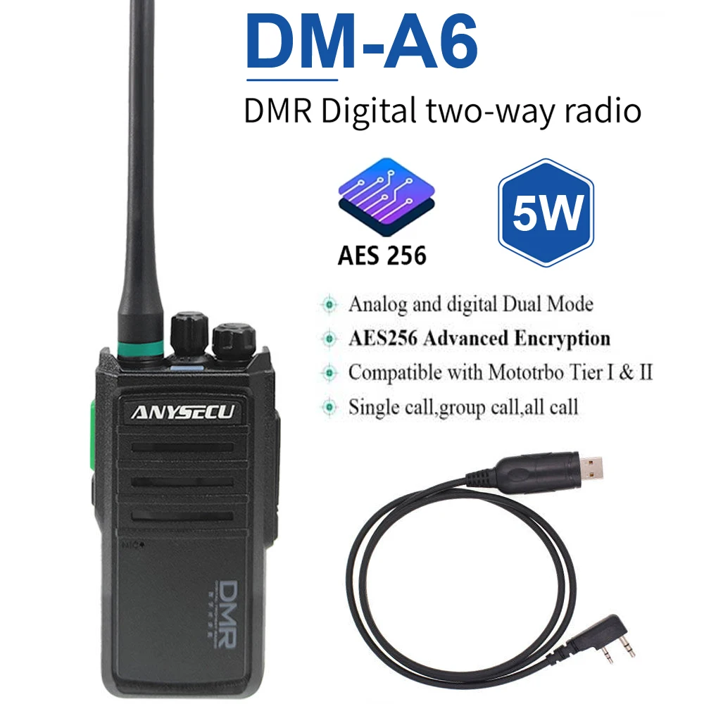 ANYSECU DM-A6 AES256 Encryption DMR Digital Radio 5W UHF 400-470MHz Portable Walkie Talkie