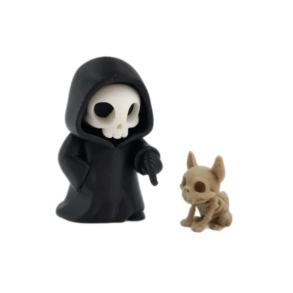 Spooky Car Decor PLA Skeleton Figurine Cute Black Grim Reaper Chibi Detailed Halloween Miniature Bookshelf