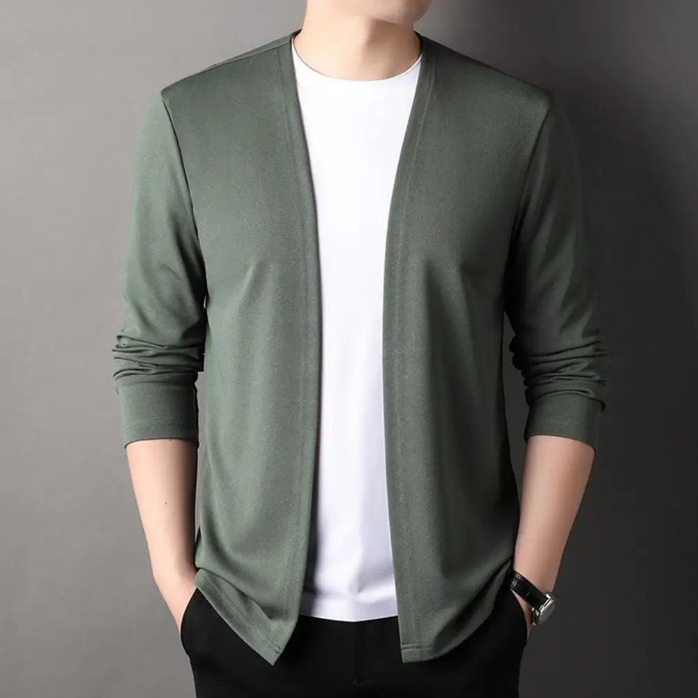 Men Slim Fit Solid Color Sweater Coat Open Front Thin Male Casual Knitted Cardigan for Spring And Autumn