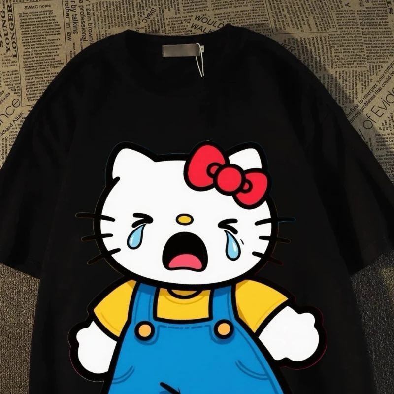 

Hello Kitty Cartoon Graphic Academic Atmosphere Cotton Print T-shirt Top Women Fashion Summer Y2K Couple Print T-shirt Tops