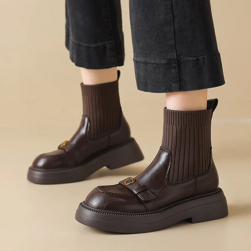 

Женские ботильоны на среднем каблуке, модные вязаные удобные дышащие эластичные ботинки с круглым носком, новинка 2023 года, женская обувь, обувь