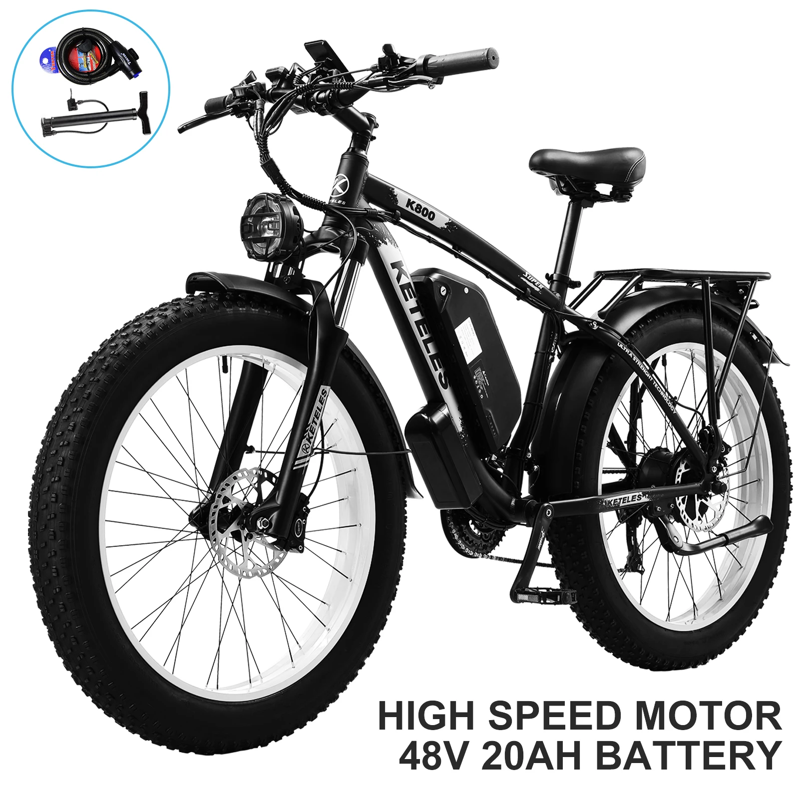 KETELES 26'' Adult Electric Bicycle 21-Speed E-Scooter with 48V 20AH Removable Lithium Battery PEEK 2000W Powerful Brushless Motor 28mph up to 55 Miles Full Aluminum Frame image 2