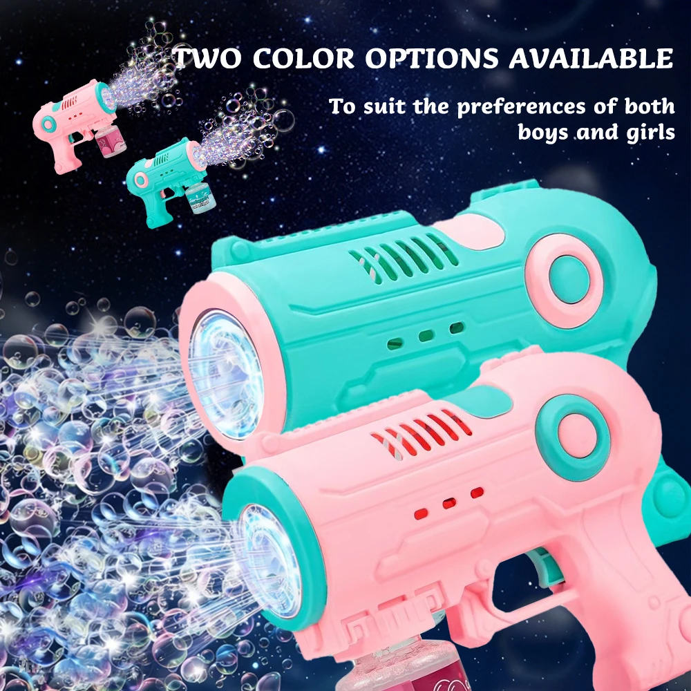2 paquetes de pistola de burbujas, fabricante automático de burbujas con 10 agujeros/iluminación, juguete para hacer burbujas para niños/mascotas. Regalos para cumpleaños/fiesta/bodas