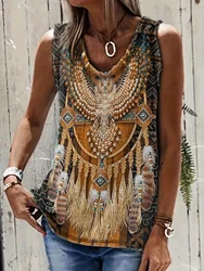 Ladies' vests Western ethnic printed casual sleeveless T-shirt women's retro loose vest