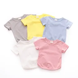 Solid Baby T-shirt Summer Thin Toddler Tee Children Clothing Candy Color Cotton Short Sleeve Kid Top Clothes for Boys Girls 0-4Y