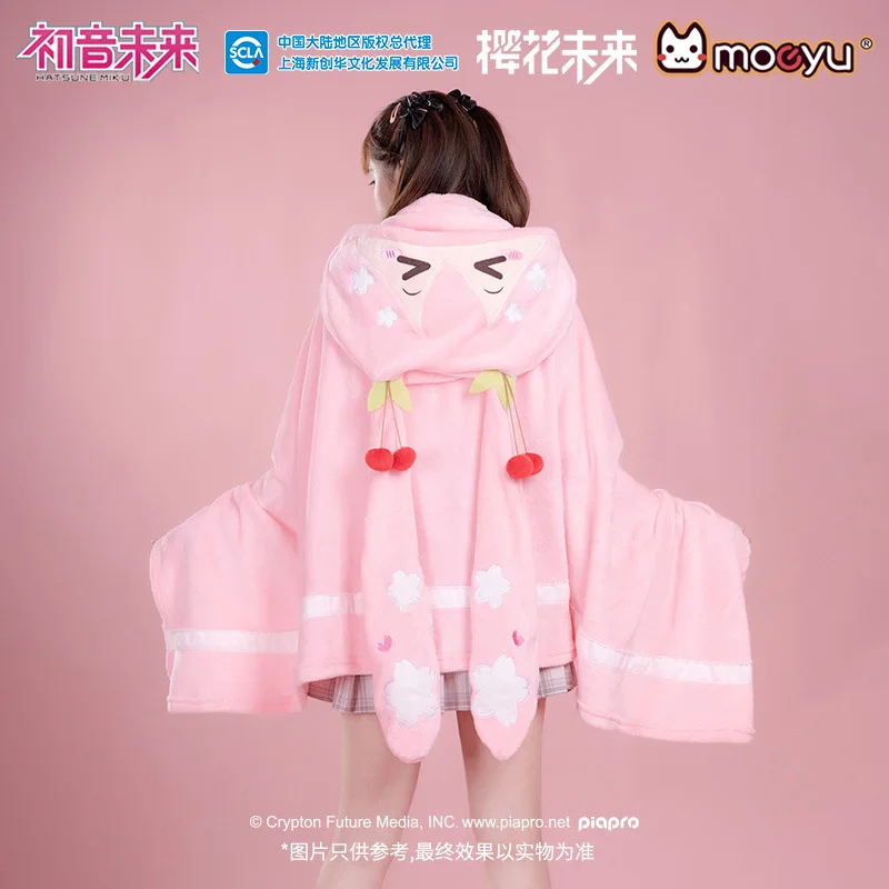 New Anime Hatsune Miku sakura pink kawaii Figure flannel hooded blanket keep warm shawl pillow Plush Model girls christmas Gifts