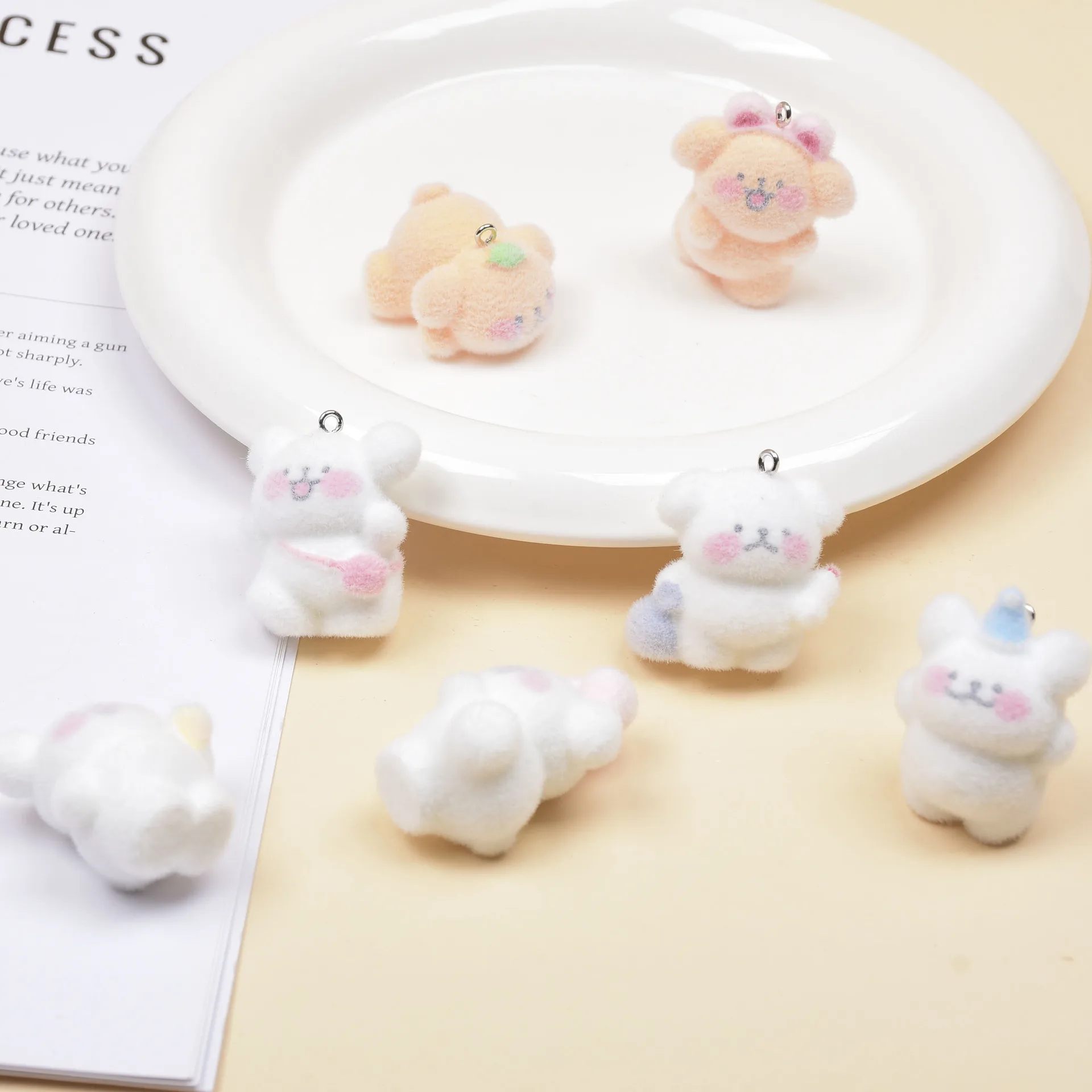 20pcs 3D Cartoon Flocking Resin dog Charms Plush Cute Animal doll Pendant for DIY Craft Jewelry make Accessory wholesale