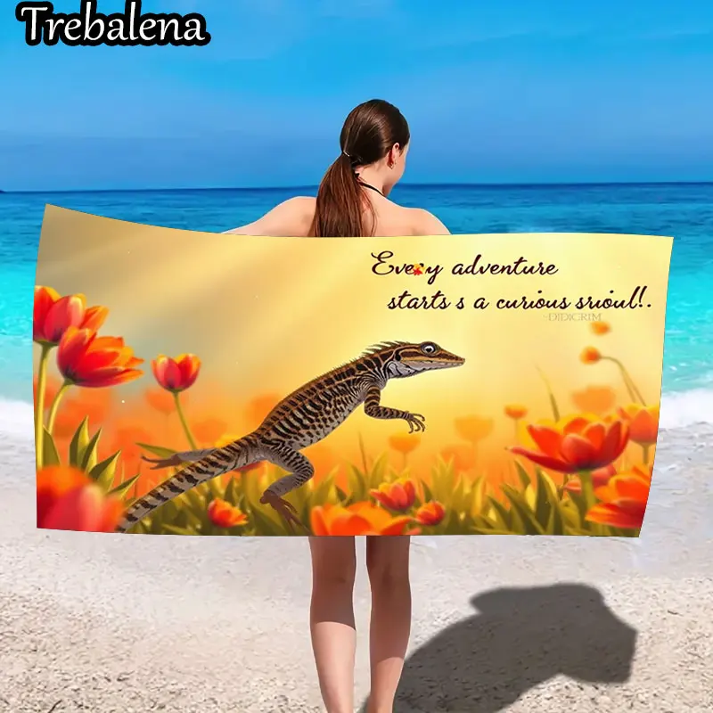 

Ультрамягкое пляжное полотенце 30*60 дюймов с пляжным полотенцем с цветочным рисунком ящерицы в стиле подсолнуха