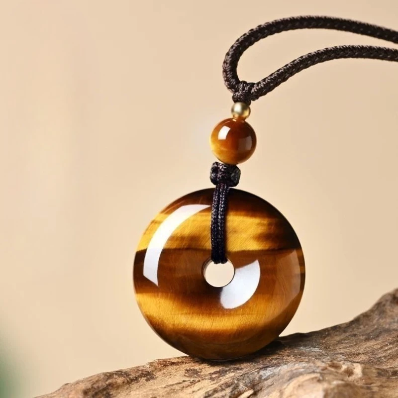 Yellow Tiger's Eye Stone Safety Buckle Pendant Men's and Women's Necklace