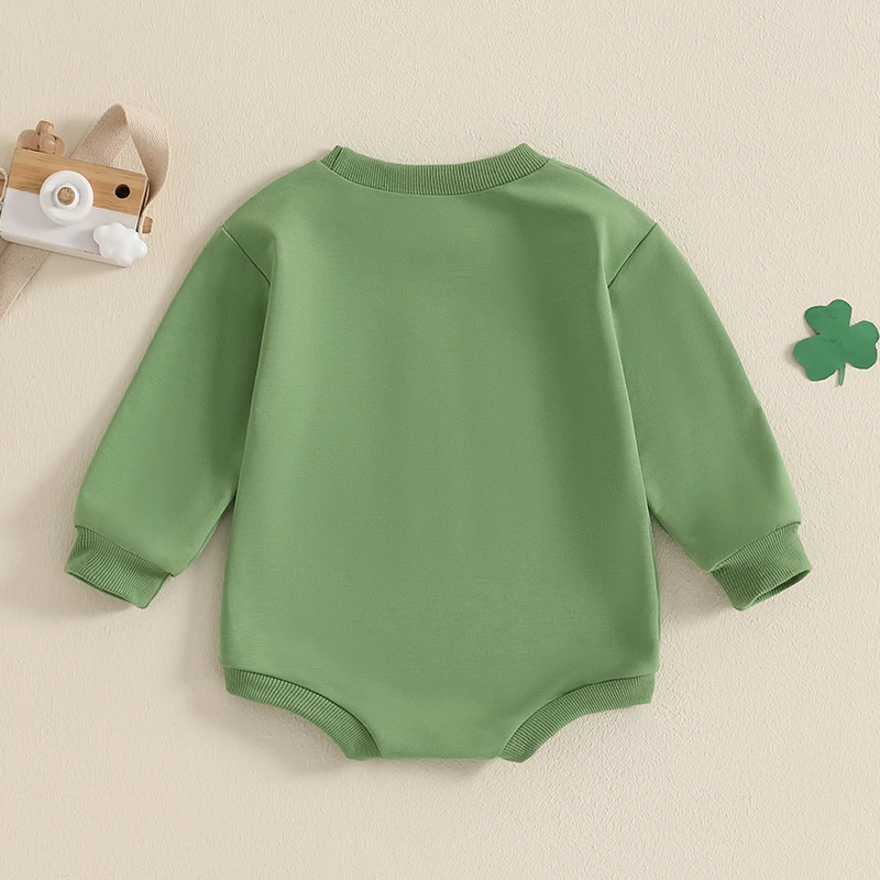 Baby lente sweatshirt verjaardag romper brief klaver borduurwerk lange mouw ronde hals bubble jumpsuit