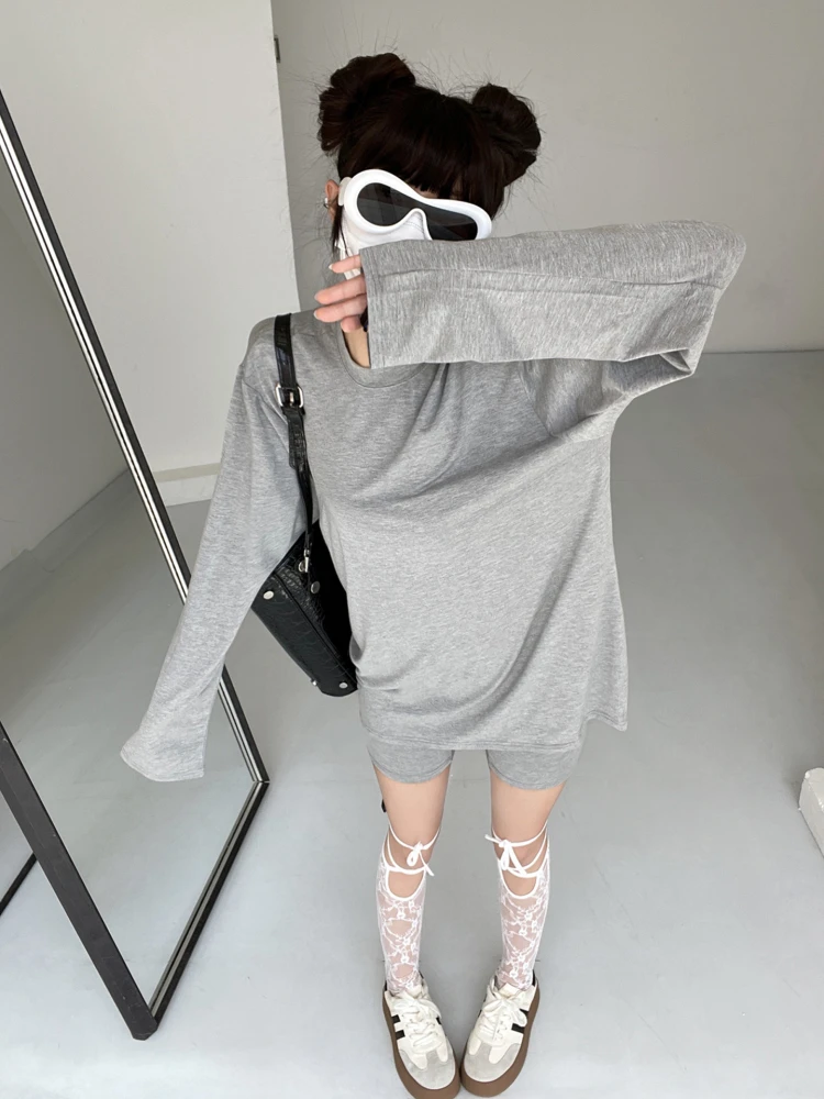 

Комплект спортивной одежды из модного материала: приятная к телу футболка с длинным рукавом и шорты для дома и улицы в стиле Кардашьян