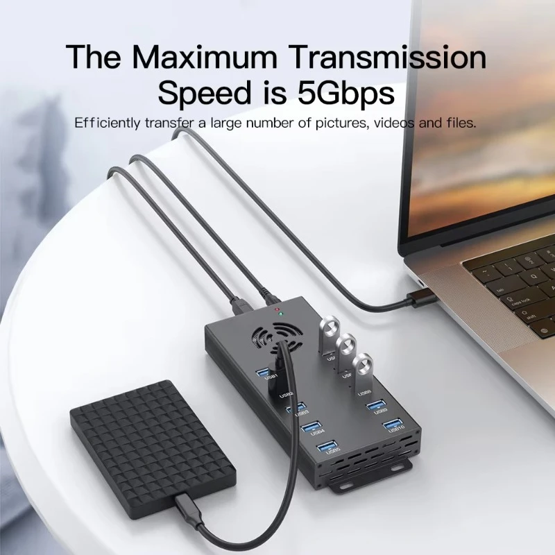 A‑423 10‑Port USB3.0 Industrial Hub 120W Multi‑Port Power Charging Hub For Phone Tablet Batch Charging Test Charging Cart