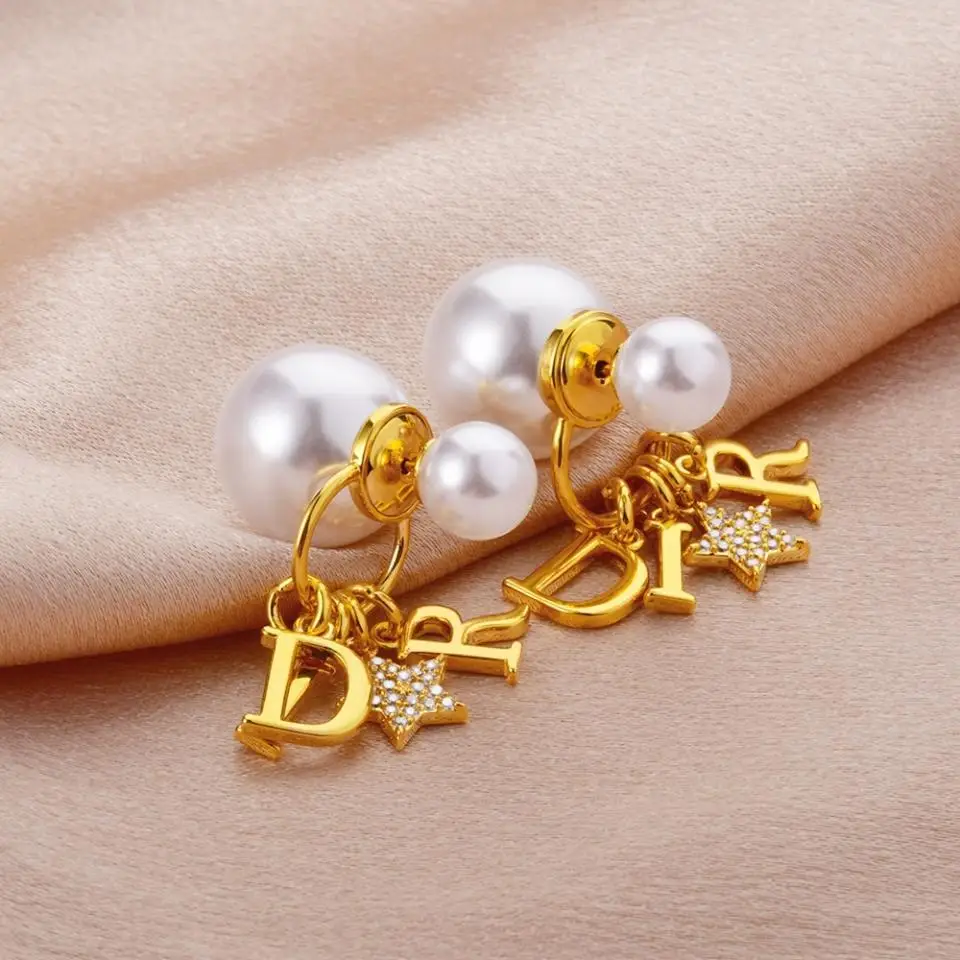 RAKOL Luxury DR Letter Design Exquisite Zircon Earrings For Women Elegant Pearl High-quality Gold-plated Not Fading Earrings NEW