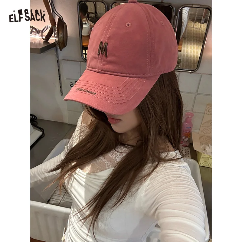 

ELFSACK 2025 Autumn New Arrival Streetwear Preppy Solid Letter Print Cap For Woman