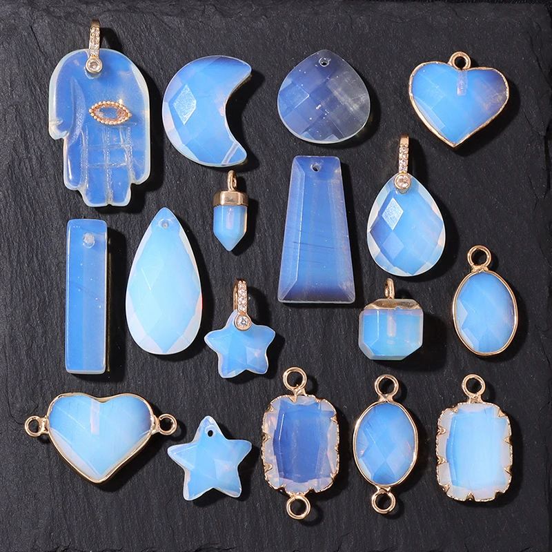 Opal Stone Charms Oval Star Square Shape Stone Connectors Gems Opalite Pendant for Jewelry Making Bracelet DIY Earrings Supplies