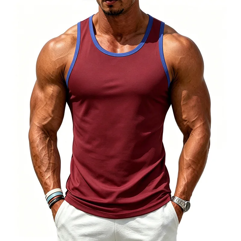 New Men Quick Dry Sports Tank Top  Contrasting Colors Versatile Loose Gym Fitness Training Vest Men Breathable  Gym Workout Vest